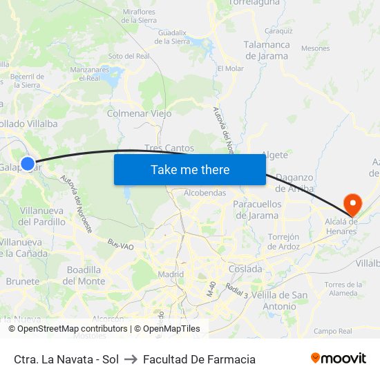 Ctra. La Navata - Sol to Facultad De Farmacia map