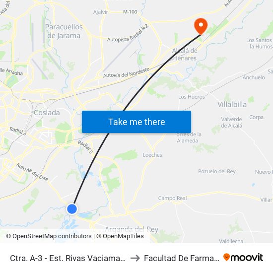 Ctra. A-3 - Est. Rivas Vaciamadrid to Facultad De Farmacia map