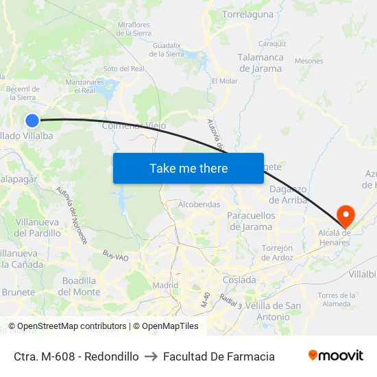 Ctra. M-608 - Redondillo to Facultad De Farmacia map