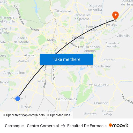 Carranque - Centro Comercial to Facultad De Farmacia map