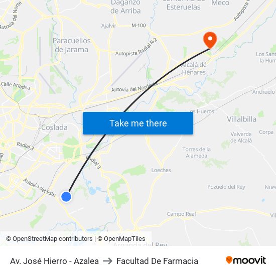 Av. José Hierro - Azalea to Facultad De Farmacia map