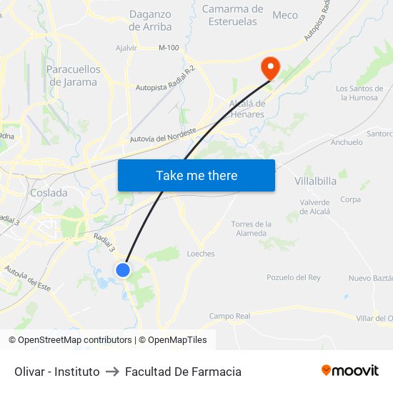Olivar - Instituto to Facultad De Farmacia map