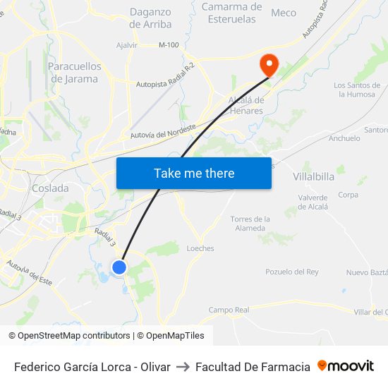 Federico García Lorca - Olivar to Facultad De Farmacia map