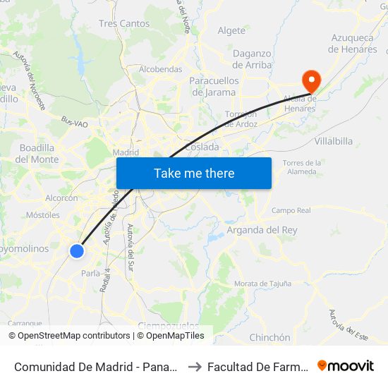 Comunidad De Madrid - Panaderas to Facultad De Farmacia map