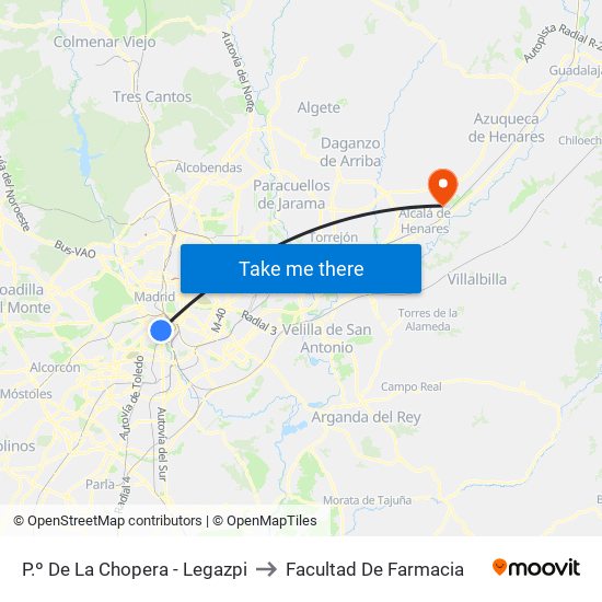 P.º De La Chopera - Legazpi to Facultad De Farmacia map