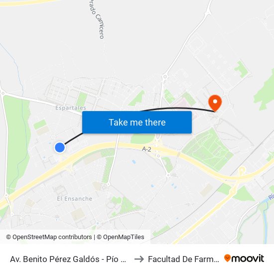 Av. Benito Pérez Galdós - Pío Baroja to Facultad De Farmacia map