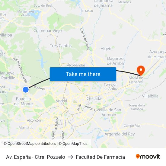 Av. España - Ctra. Pozuelo to Facultad De Farmacia map