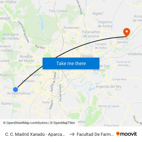 C. C. Madrid Xanadú - Aparcamiento to Facultad De Farmacia map
