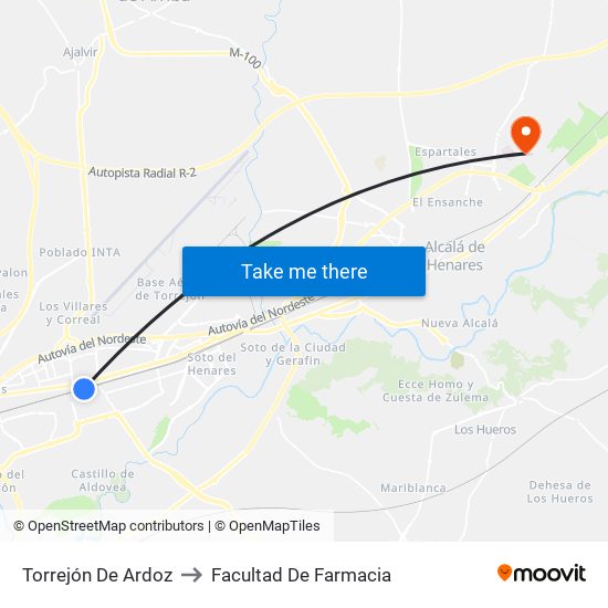 Torrejón De Ardoz to Facultad De Farmacia map