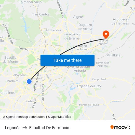 Leganés to Facultad De Farmacia map