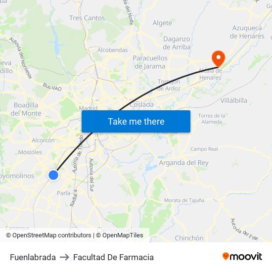 Fuenlabrada to Facultad De Farmacia map