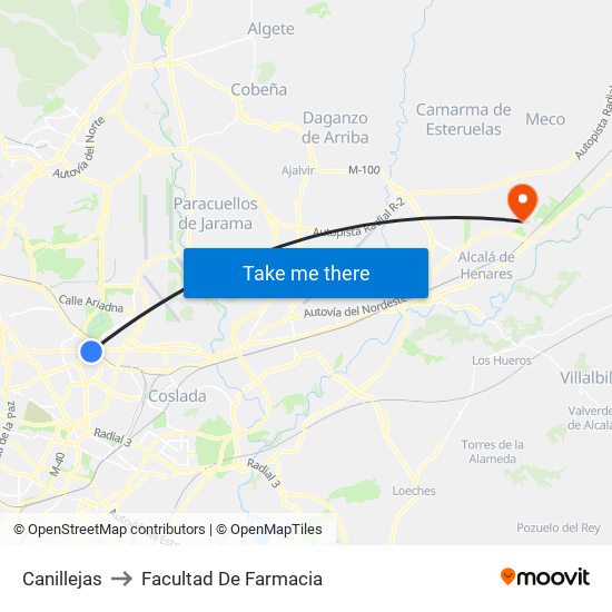 Canillejas to Facultad De Farmacia map
