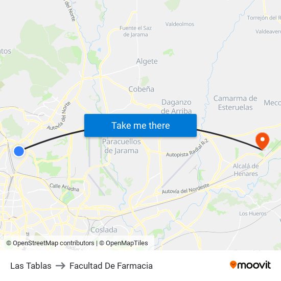 Las Tablas to Facultad De Farmacia map