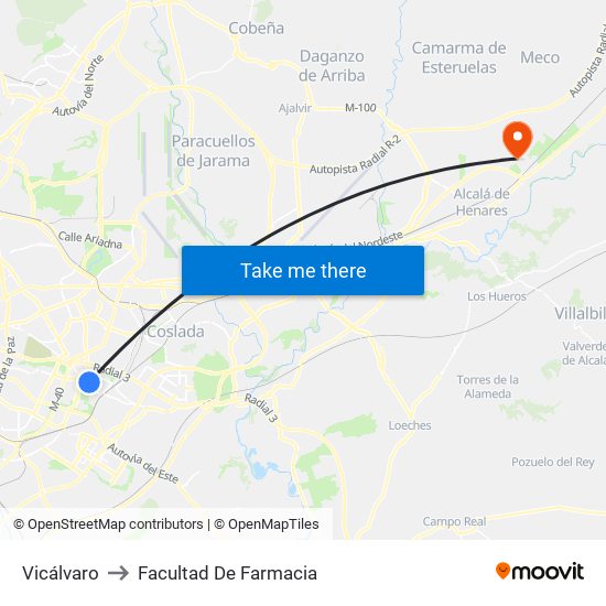 Vicálvaro to Facultad De Farmacia map