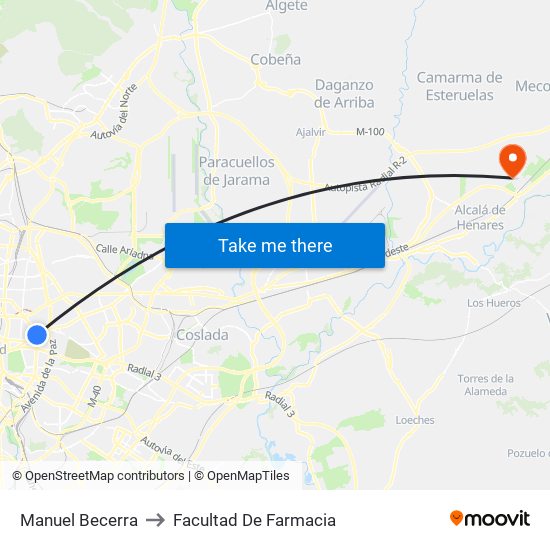 Manuel Becerra to Facultad De Farmacia map