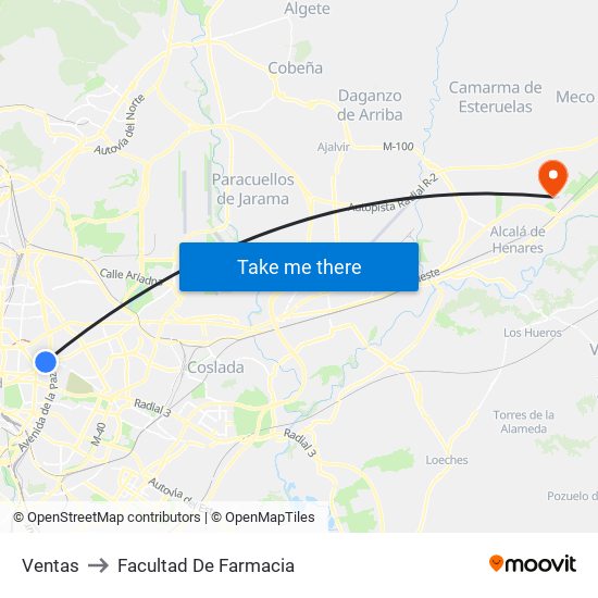 Ventas to Facultad De Farmacia map