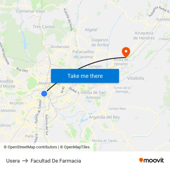 Usera to Facultad De Farmacia map