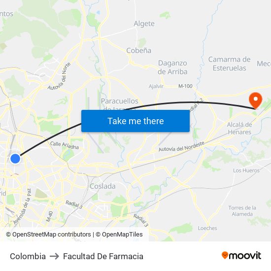 Colombia to Facultad De Farmacia map