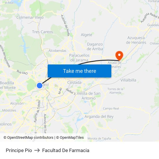 Príncipe Pío to Facultad De Farmacia map