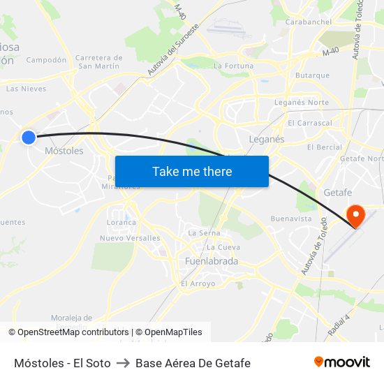 Móstoles - El Soto to Base Aérea De Getafe map