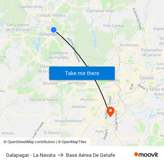 Galapagar - La Navata to Base Aérea De Getafe map