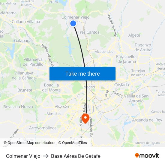 Colmenar Viejo to Base Aérea De Getafe map