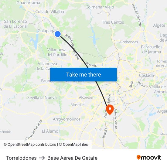 Torrelodones to Base Aérea De Getafe map