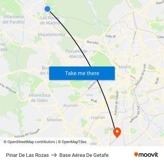 Pinar De Las Rozas to Base Aérea De Getafe map