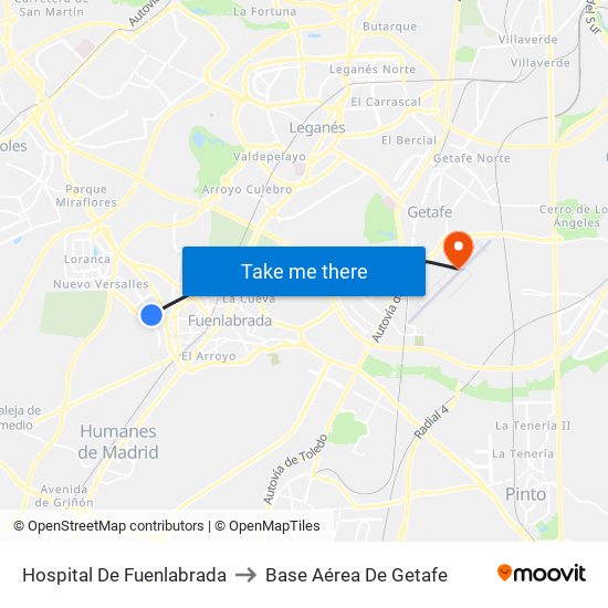 Hospital De Fuenlabrada to Base Aérea De Getafe map