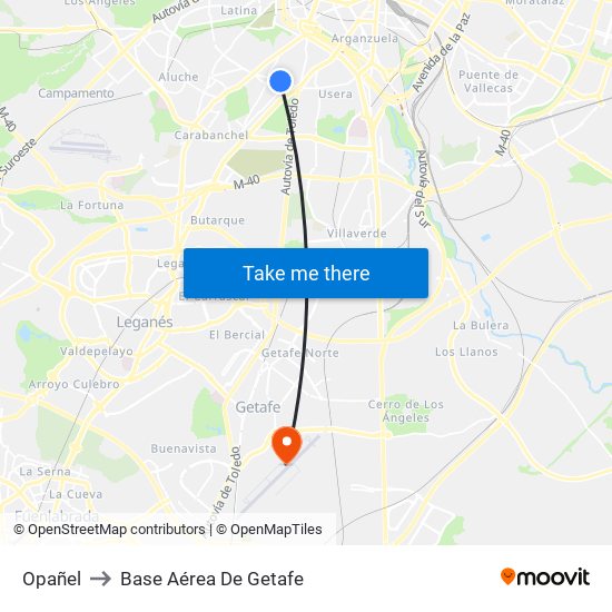 Opañel to Base Aérea De Getafe map