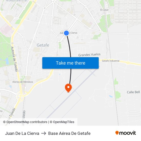 Juan De La Cierva to Base Aérea De Getafe map