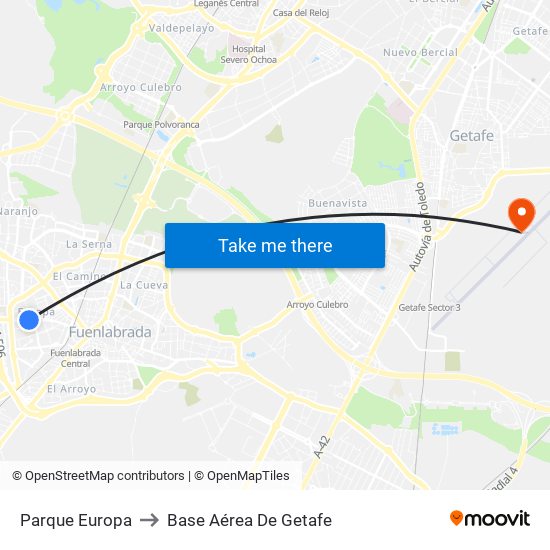 Parque Europa to Base Aérea De Getafe map