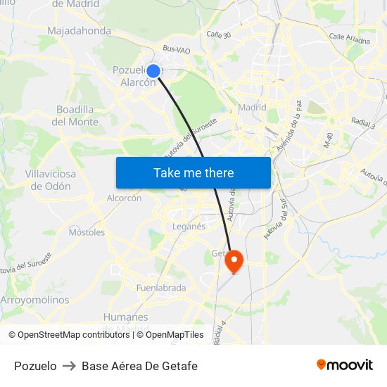 Pozuelo to Base Aérea De Getafe map