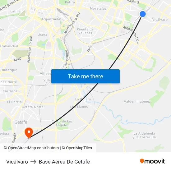 Vicálvaro to Base Aérea De Getafe map
