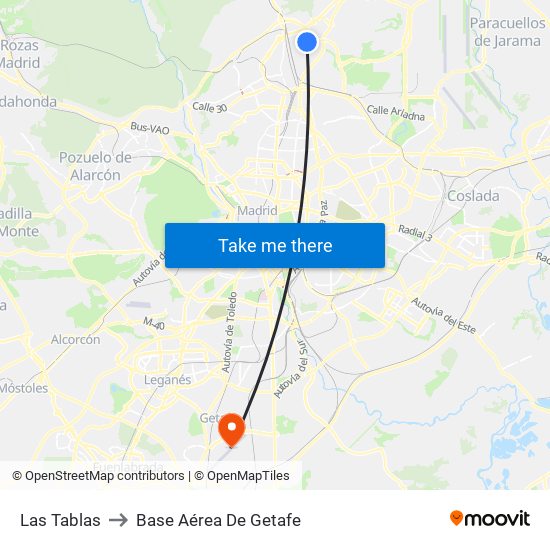 Las Tablas to Base Aérea De Getafe map