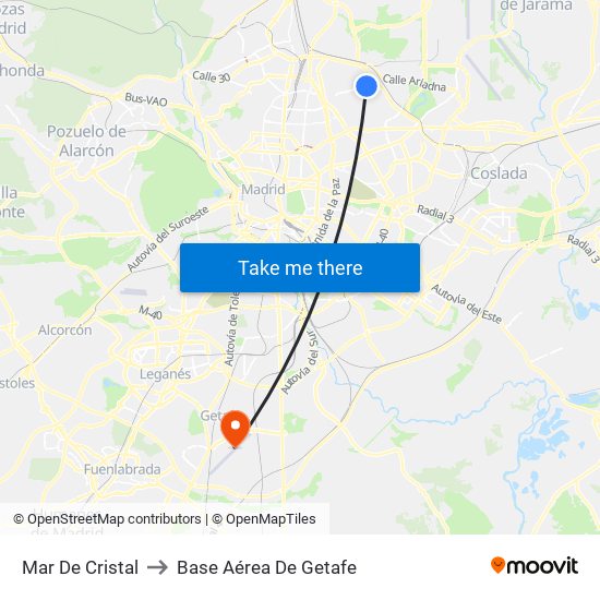 Mar De Cristal to Base Aérea De Getafe map