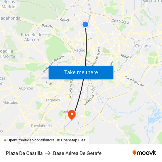 Plaza De Castilla to Base Aérea De Getafe map