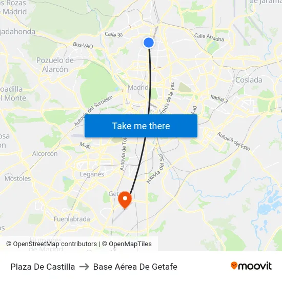 Plaza De Castilla to Base Aérea De Getafe map