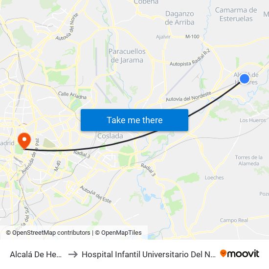 Alcalá De Henares to Hospital Infantil Universitario Del Niño Jesús map