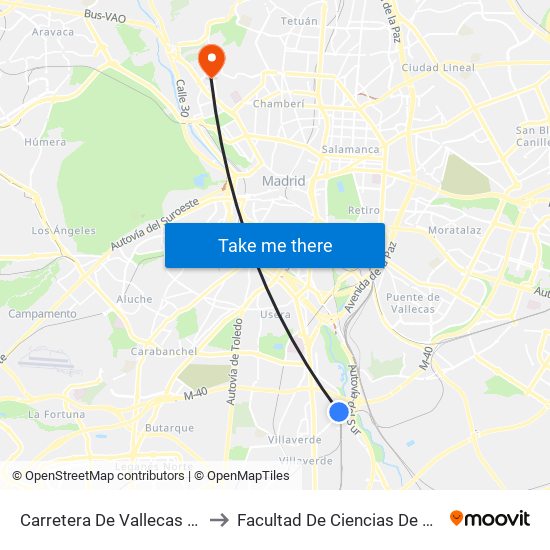 Carretera De Vallecas - Unanimidad to Facultad De Ciencias De La Información map