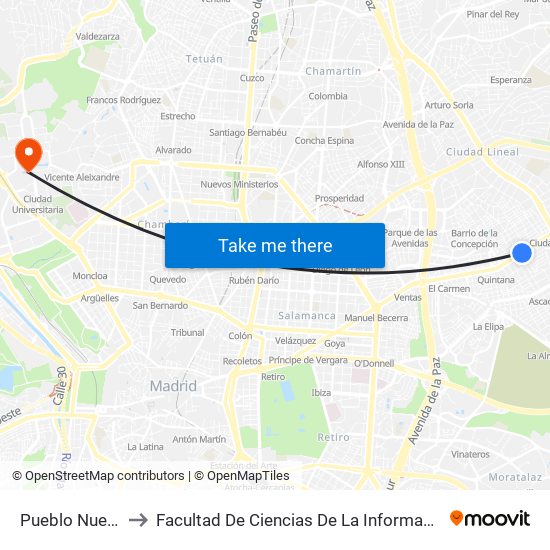 Pueblo Nuevo to Facultad De Ciencias De La Información map