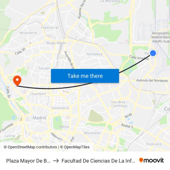 Plaza Mayor De Barajas to Facultad De Ciencias De La Información map