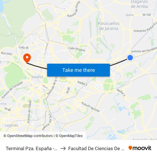 Terminal Pza. España - Est. Torrejón to Facultad De Ciencias De La Información map