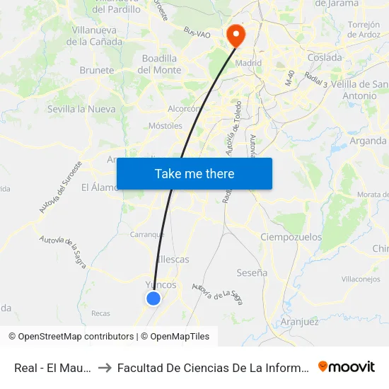 Real - El Maulón to Facultad De Ciencias De La Información map