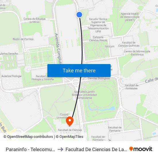 Paraninfo - Telecomunicaciones to Facultad De Ciencias De La Información map