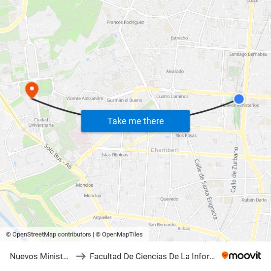Nuevos Ministerios to Facultad De Ciencias De La Información map