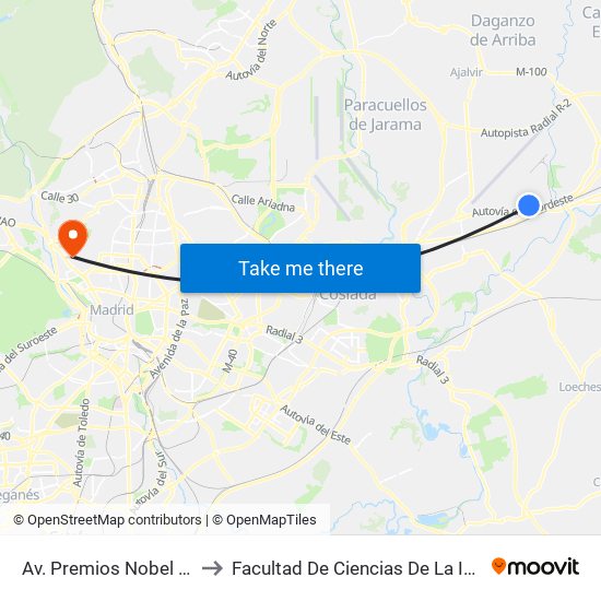 Av. Premios Nobel - Puente to Facultad De Ciencias De La Información map