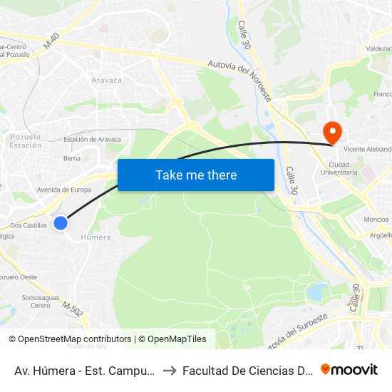 Av. Húmera - Est. Campus De Somosaguas to Facultad De Ciencias De La Información map