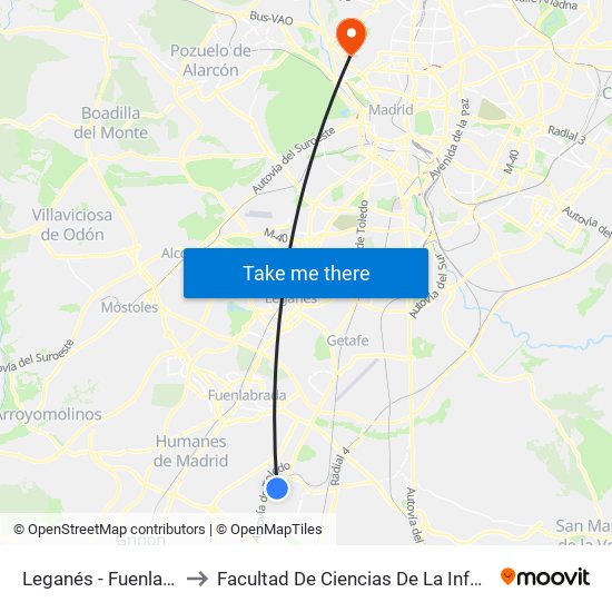 Leganés - Fuenlabrada to Facultad De Ciencias De La Información map