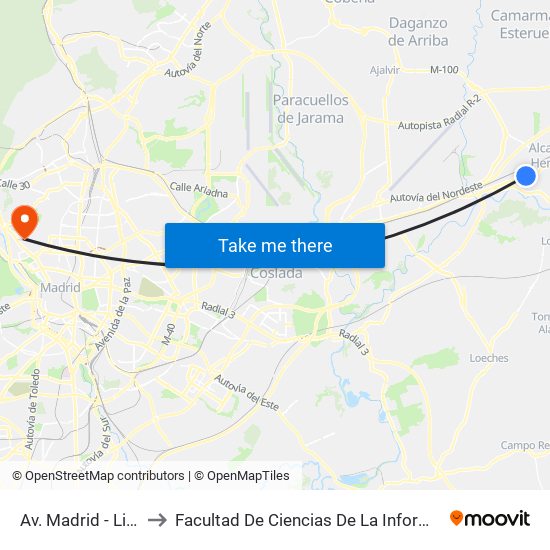Av. Madrid - Liade to Facultad De Ciencias De La Información map